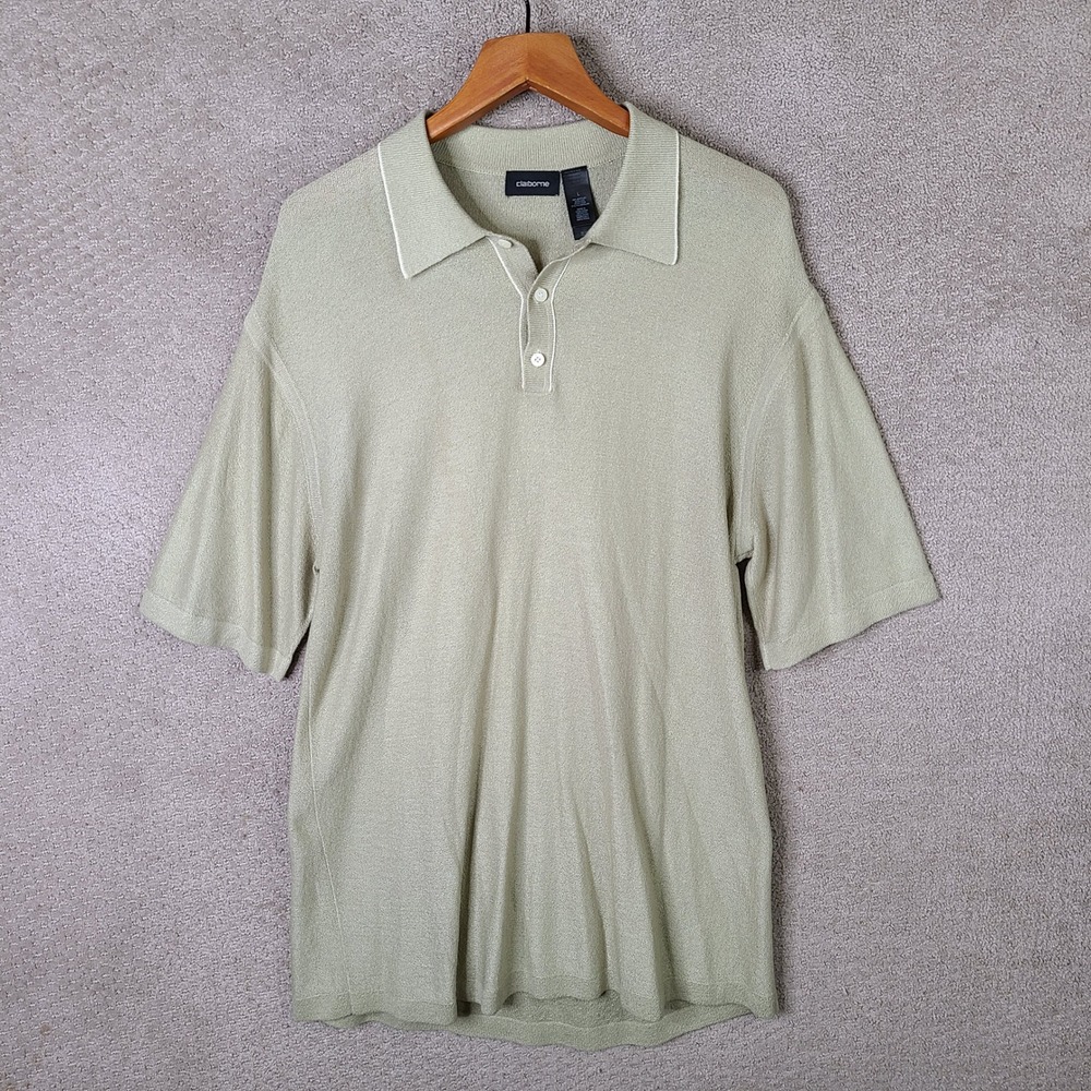 Claiborne Shirt Mens L Green Polo Short Sleeve Knit Acrylic Nylon Casual Retro